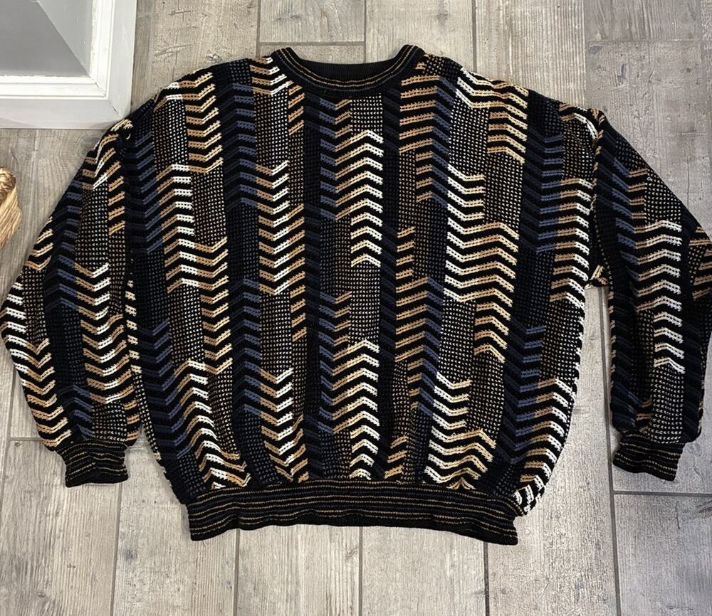 Vtg 90s Baracuta by Tundra 3D Knit Sweater Mens XL Canada Coogi Style